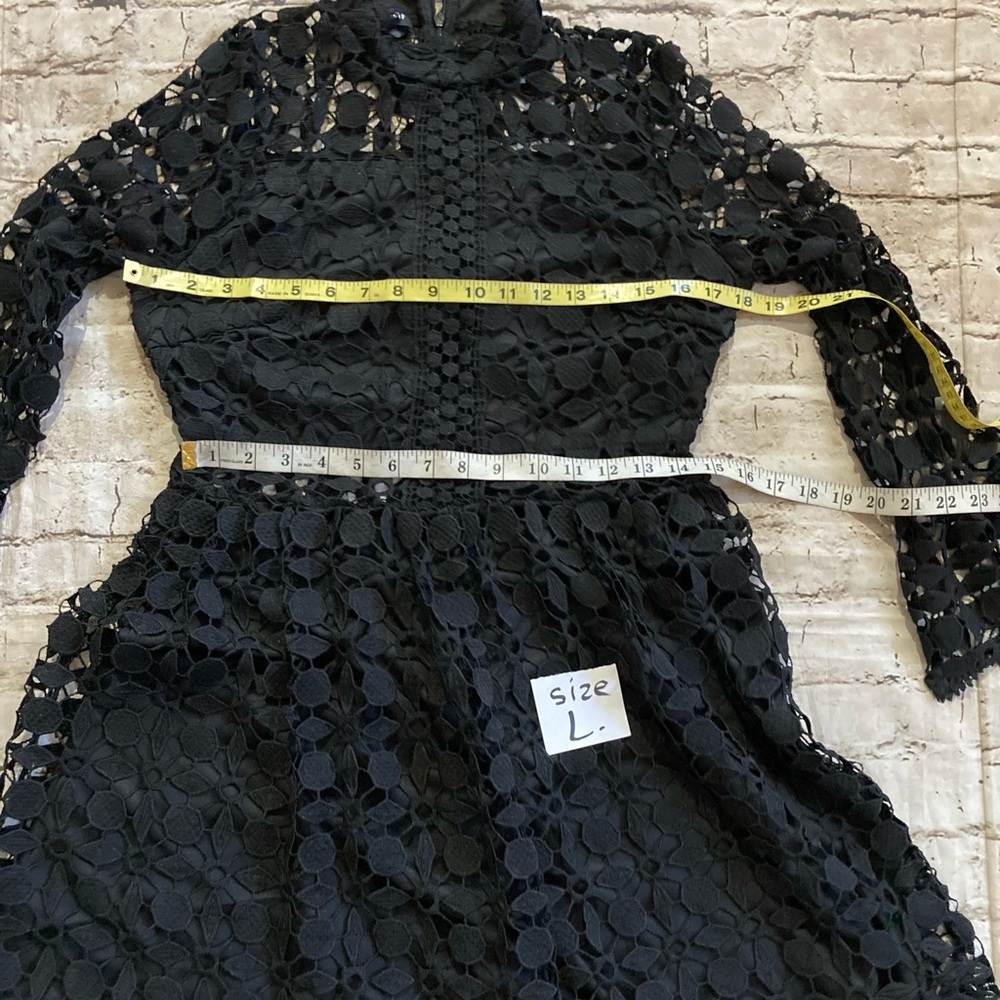 NWOT Eilly Bazar Black hollow out Lace  long sleeve Mock neck Dress size M & L - Picture 11 of 14
